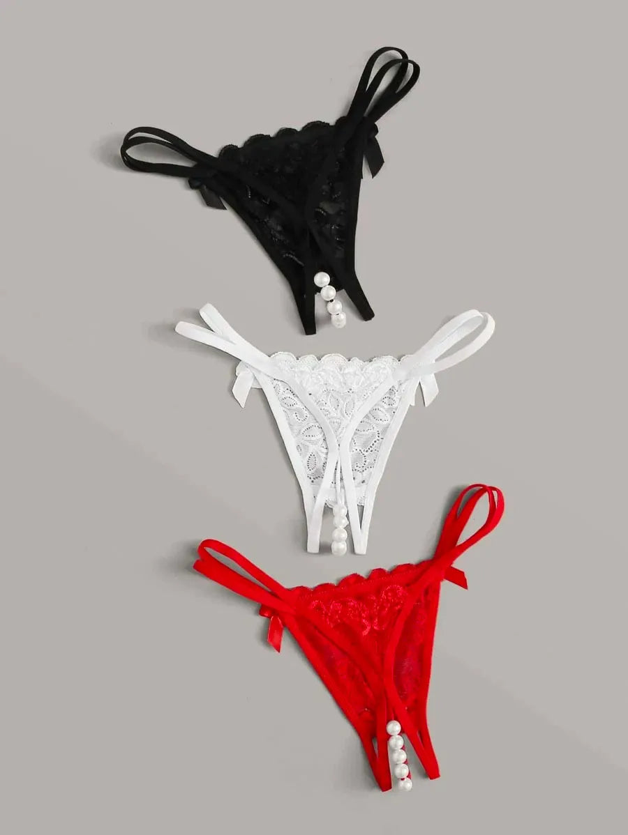 Pack x3 Calzones con Encaje Floral y Perlas Diversual